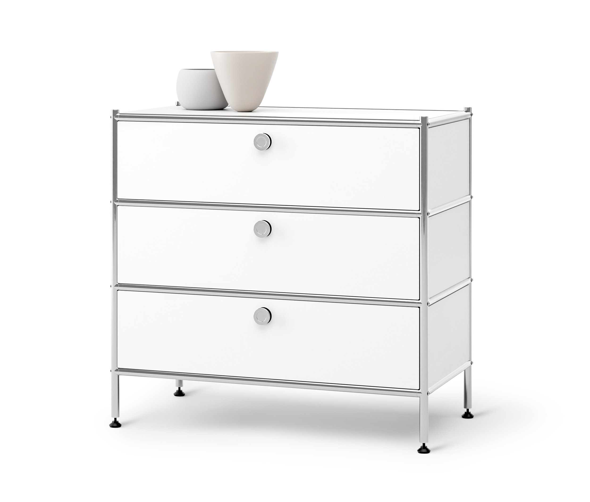 Commode en métal « CN3 » blanche avec 3 tiroirs.