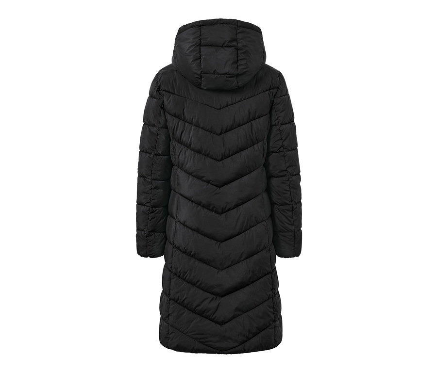 Manteau matelassé à capuche noir vu de dos.