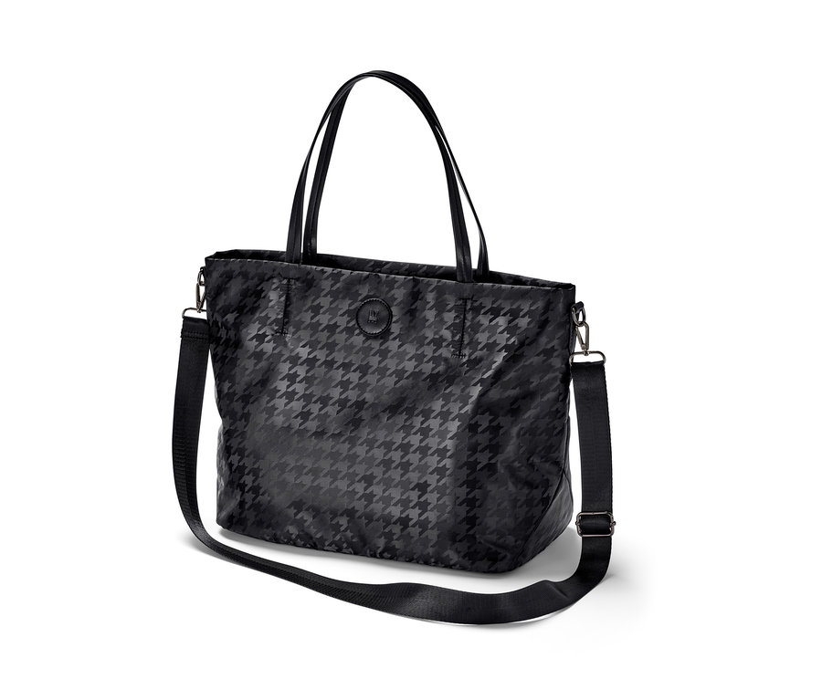 Cabas noir à motif pied-de-poule.