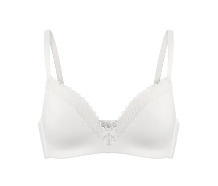 Soutien-gorge blanc à coques souples et bordure en dentelle.
