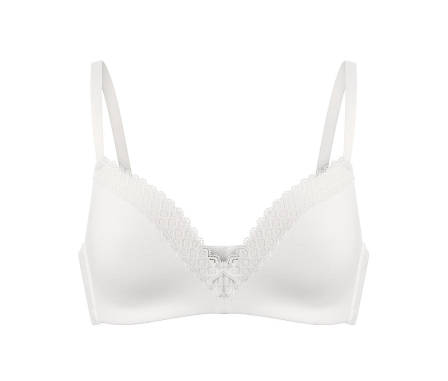 Soutien-gorge blanc à coques souples et bordure en dentelle.