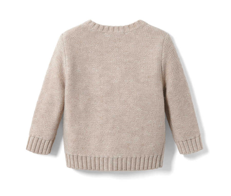 Dos d'une veste en grosse maille pour bébé avec de la laine RWS.