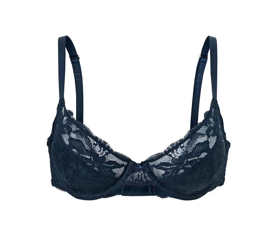 Soutien-gorge à armatures bleu avec de la dentelle.