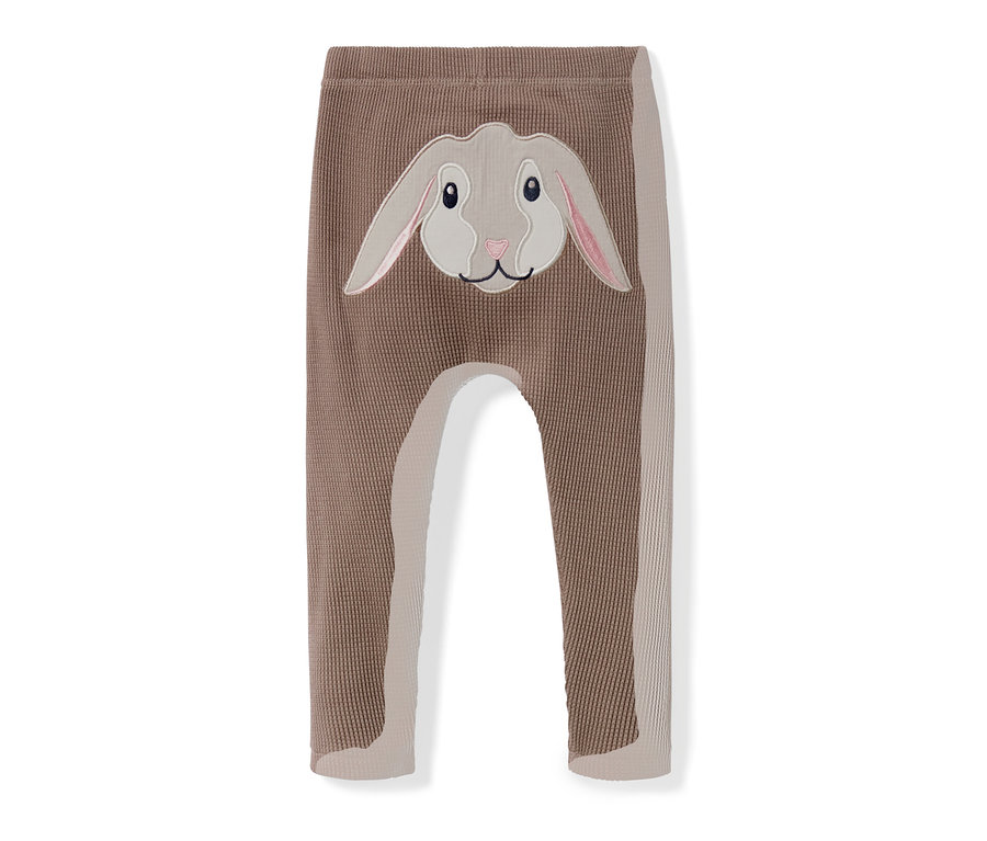 Pantalon pour bébé marron avec un appliqué de lapin.