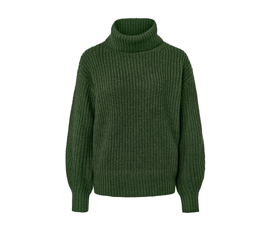Pull à col roulé en grosse maille vert.
