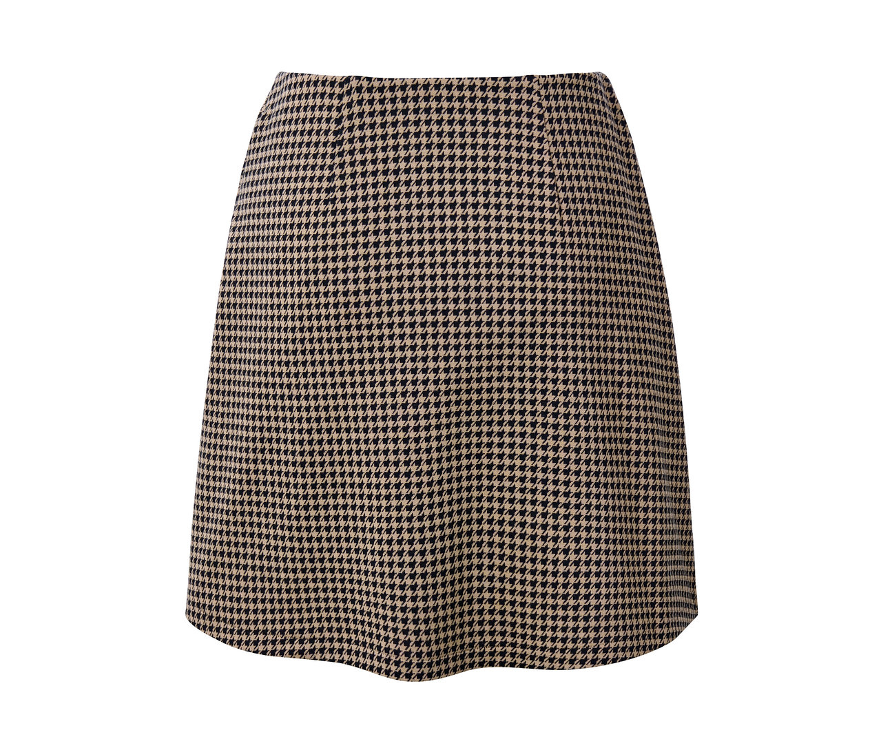 Détail d'une jupe en sweat à motif jacquard pied-de-poule.