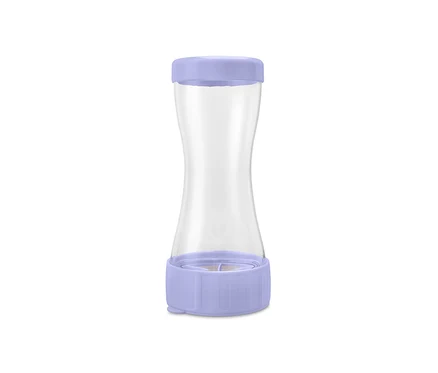Une saupoudreuse de sucre glace avec un couvercle et une base violets.