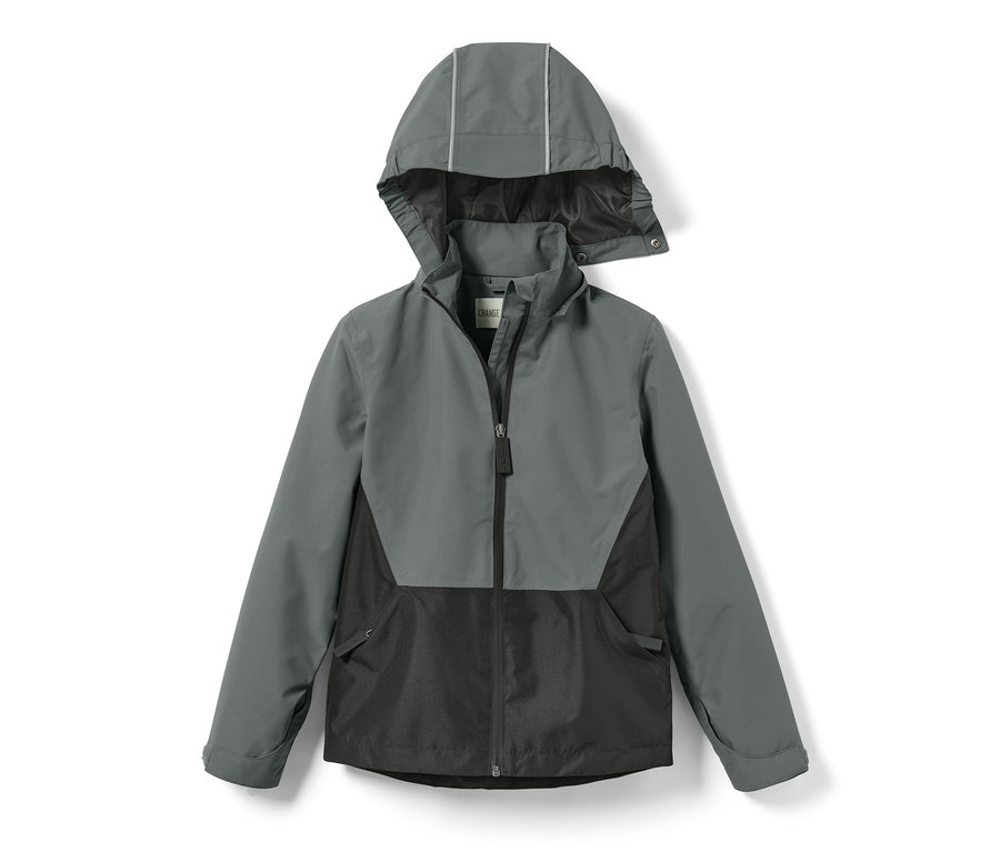 Veste de pluie enfant grise et noire.
