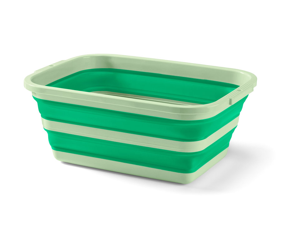 Panier à linge et à vaisselle pliable vert.