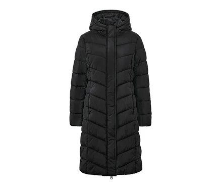 Manteau matelassé noir à capuche.