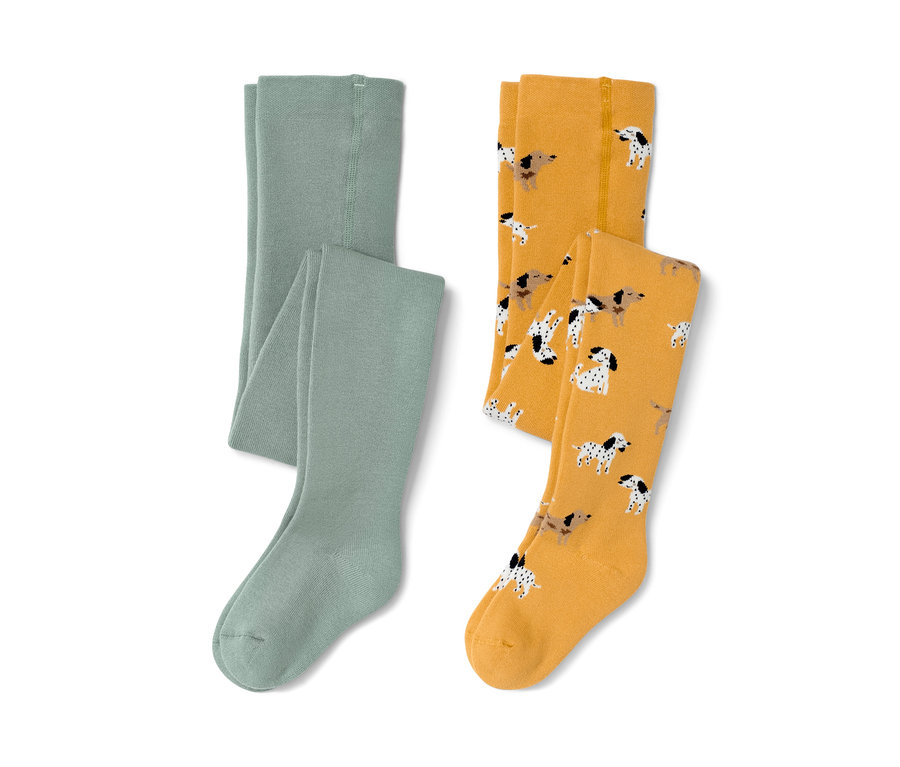2 collants thermiques pour enfant, vert et jaune.