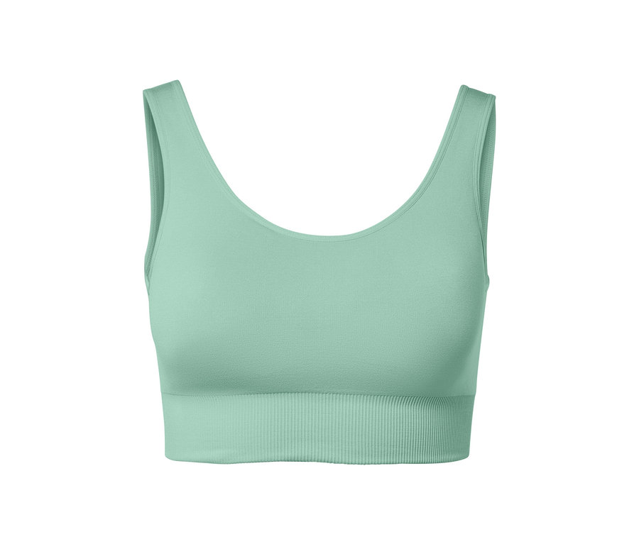 Détail d'une brassière de sport Seamless vert menthe.