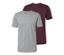 Deux t-shirts, gris et rouge.