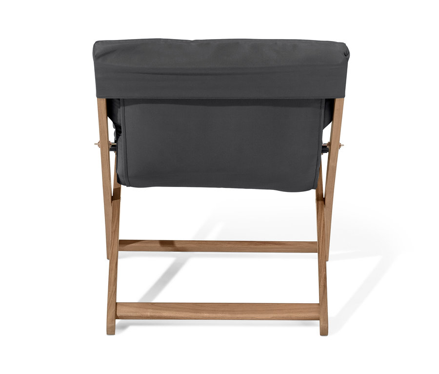 Vue arrière d'un fauteuil de relaxation pliant anthracite.