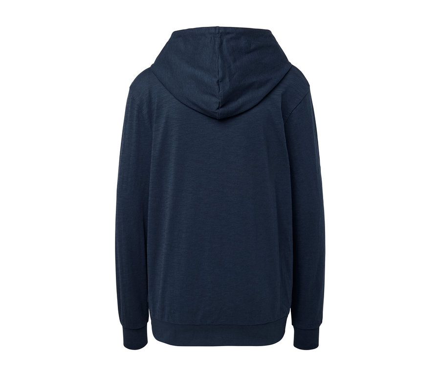 Vue arrière d'un sweat en jersey bleu marine.