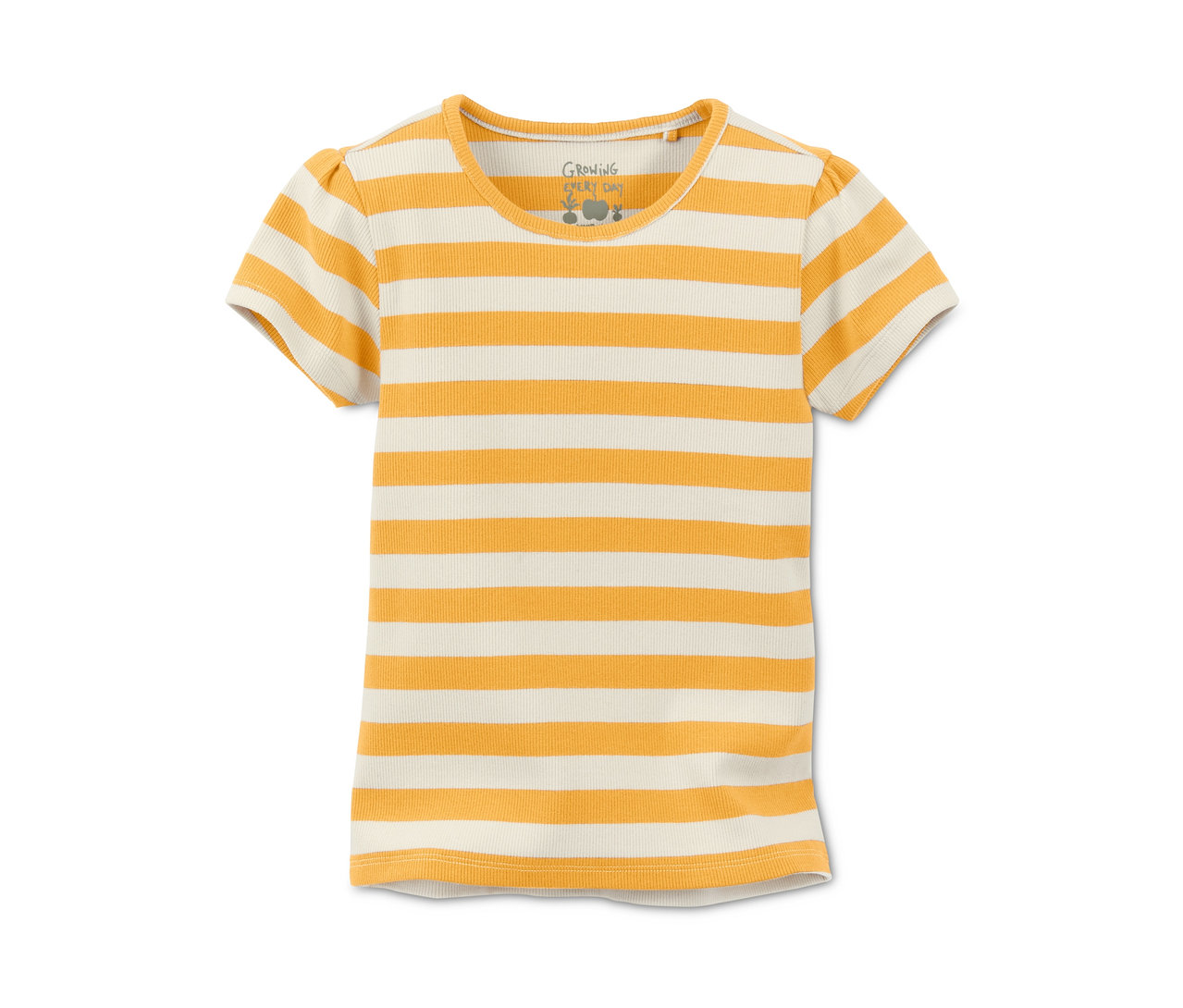 T-shirt rayé jaune et crème en matière côtelée.