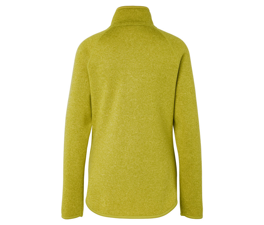 Vue arrière d'un pull en polaire jaune-vert avec fermeture éclair.