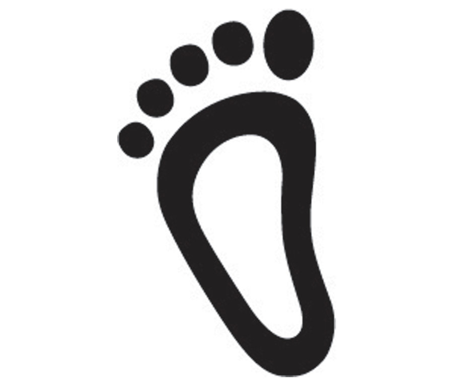 Silhouette noire d'une empreinte de pied sur fond blanc.