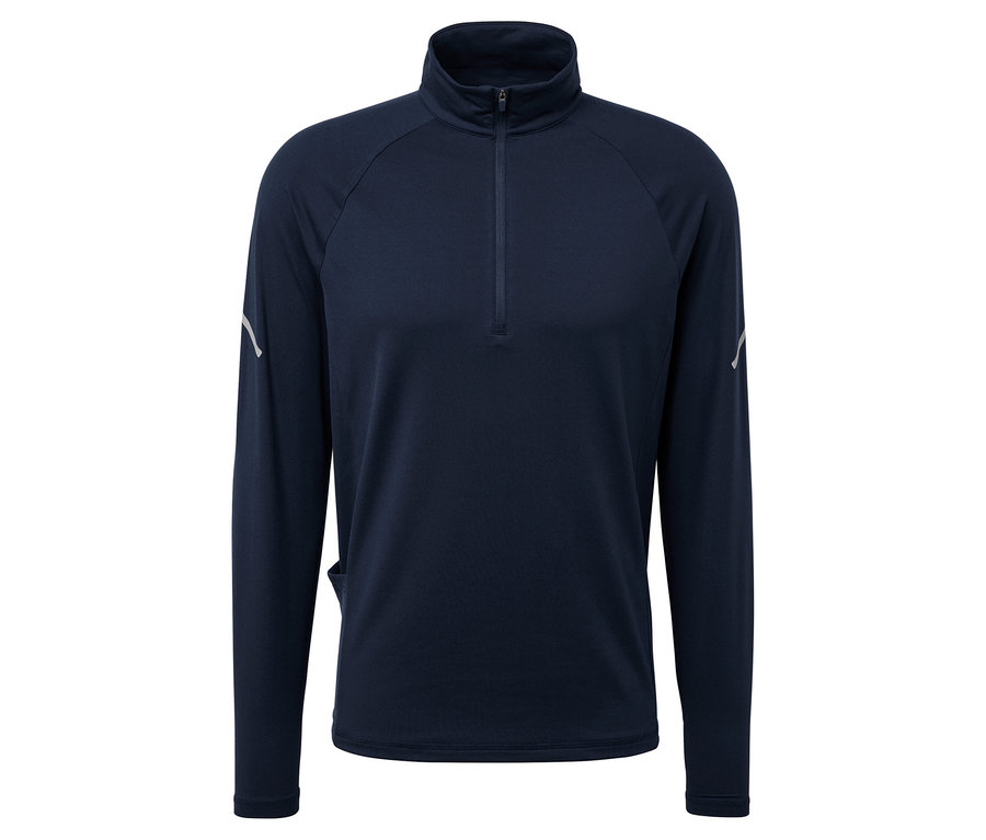 Haut de sport bleu marine à manches longues avec fermeture éclair au col.