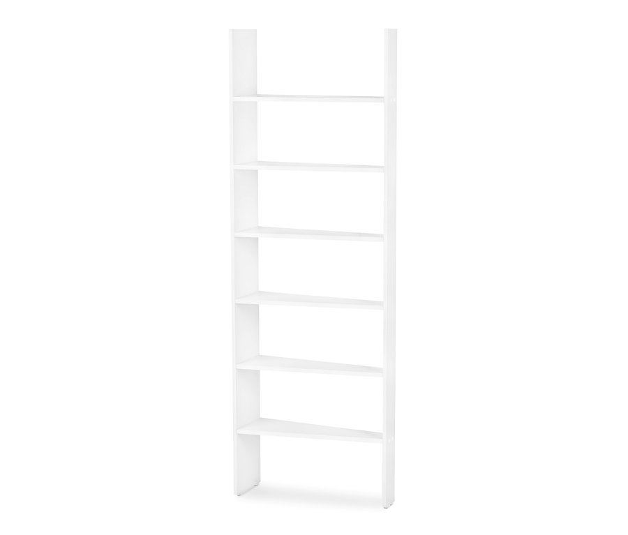 Étagère de porte blanche avec six niveaux.