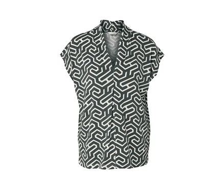 Blouse verte avec encolure en V et motif.