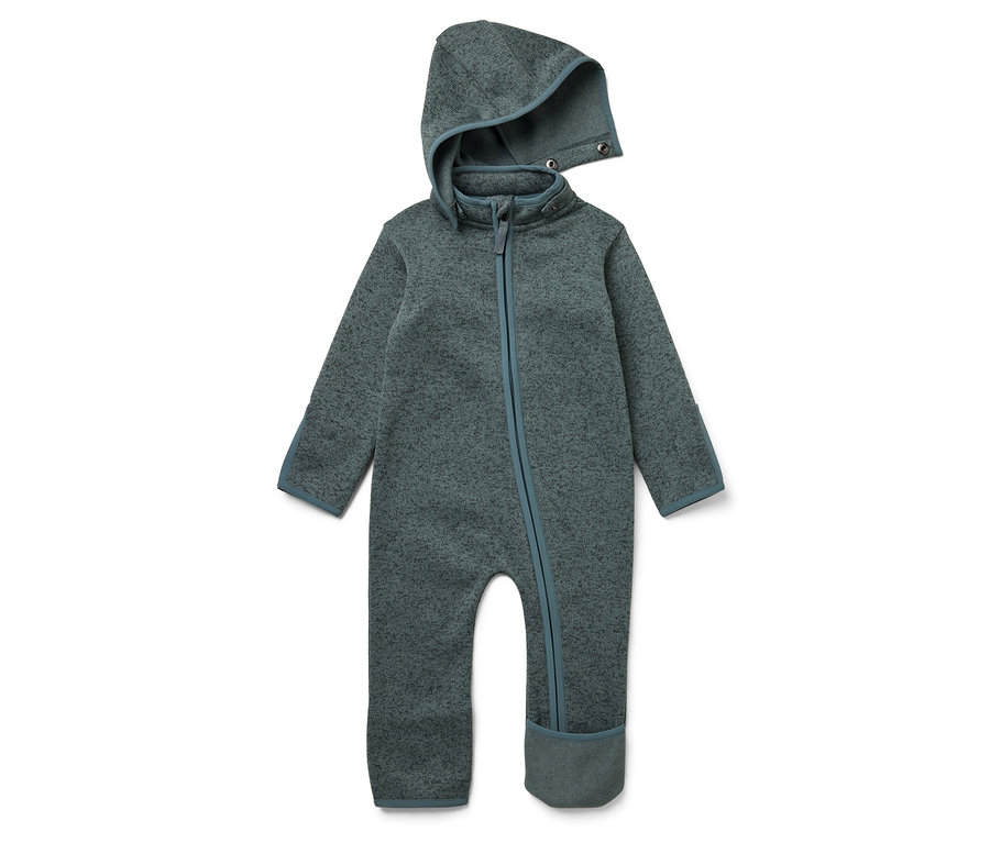 Combinaison verte pour bébé avec capuche et fermeture éclair.