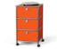 Caisson à roulettes orange « CN3 » avec 3 tiroirs et un livre sur le dessus.