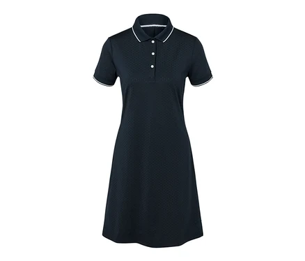 Robe de sport bleu marine avec bordure blanche.