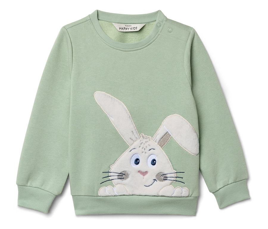 Sweat-shirt vert avec application de lapin.