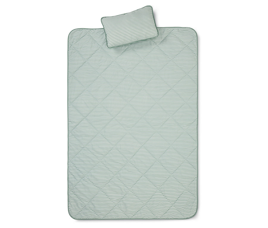 Tapis d'éveil matelassé rayé avec coussin assorti.