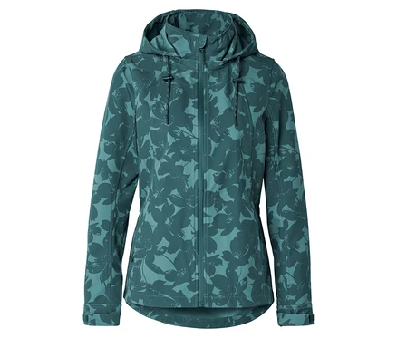 Veste en softshell vert foncé à motif floral et capuche.