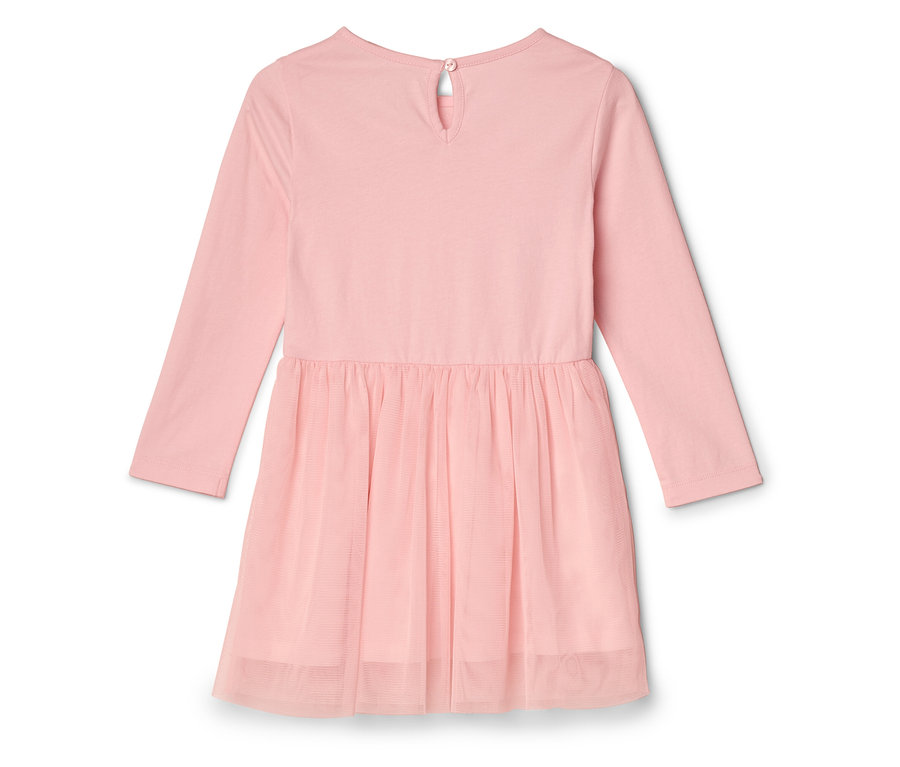 Robe rose à manches longues et jupe en tulle, vue de dos.