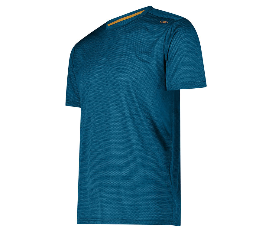 Le T-shirt CMP pour homme en piqué bleu est posé sur un fond blanc.