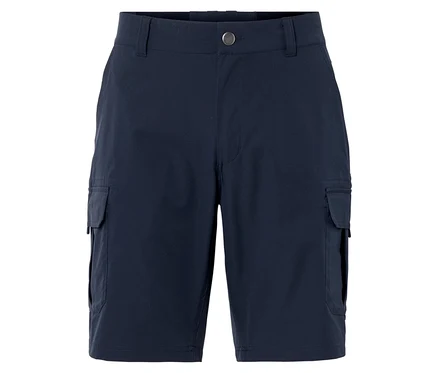 Short cargo bleu marine avec fermeture boutonnée.