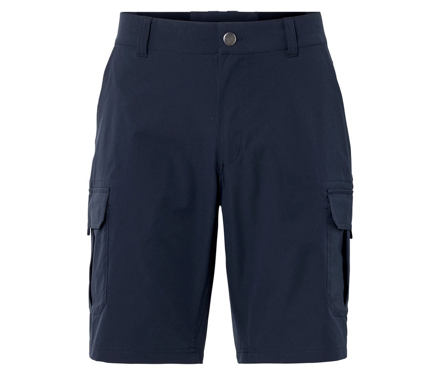 Short cargo bleu marine avec fermeture boutonnée.