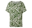 Un t-shirt vert avec un motif de feuilles et de points blancs.