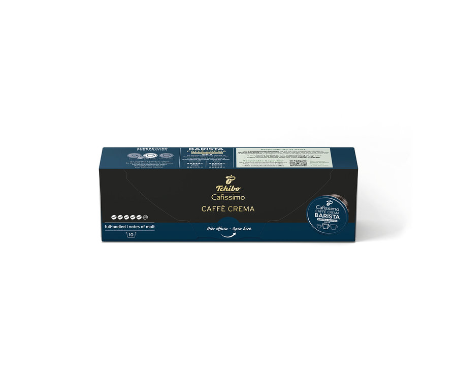 Boîte bleue foncée de 10 capsules de café Cafissimo BARISTA Caffè Crema India.