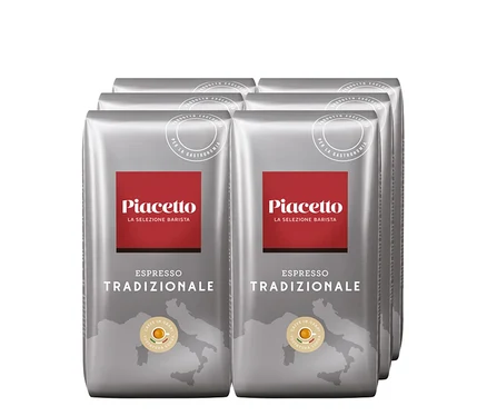 Six paquets de café en grains Espresso Tradizionale Piacetto de 1 kg.