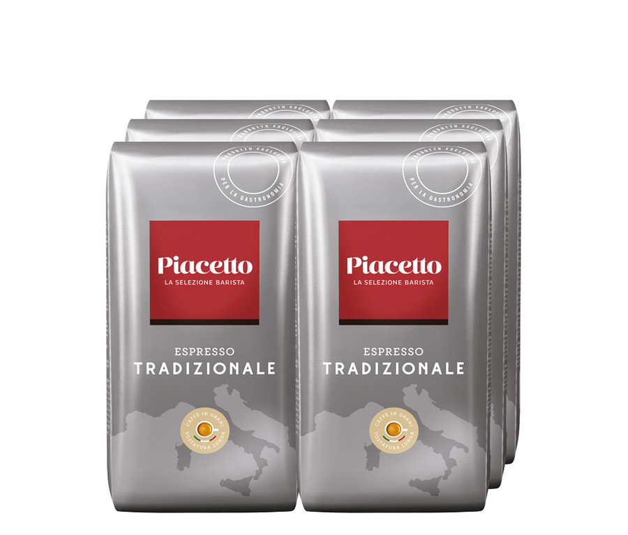 Six paquets de café en grains Espresso Tradizionale Piacetto de 1 kg.