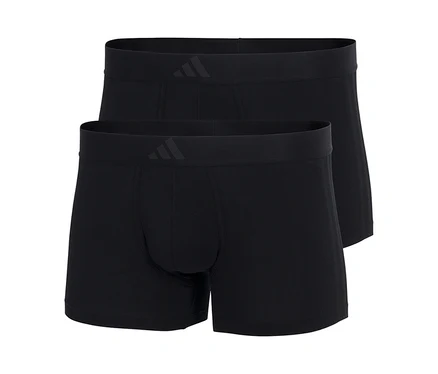 Deux boxers adidas Active Flex en coton noirs, l'un légèrement derrière l'autre, tous deux avec un logo adidas gris foncé sur la ceinture.