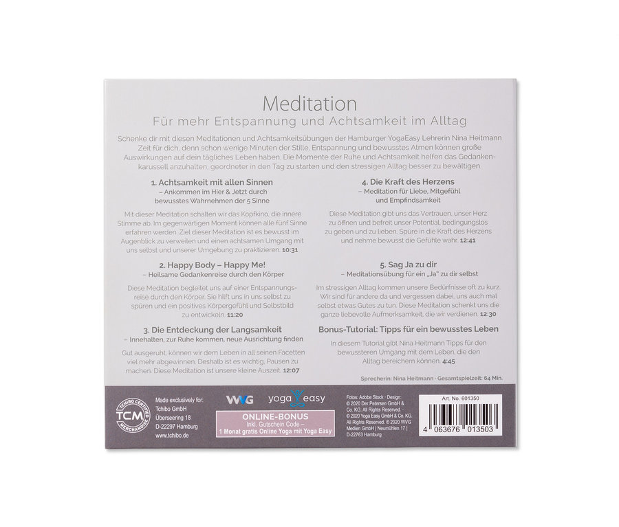 Jaquette de CD « Méditation : pour plus de détente et d’attention dans la vie quotidienne ».