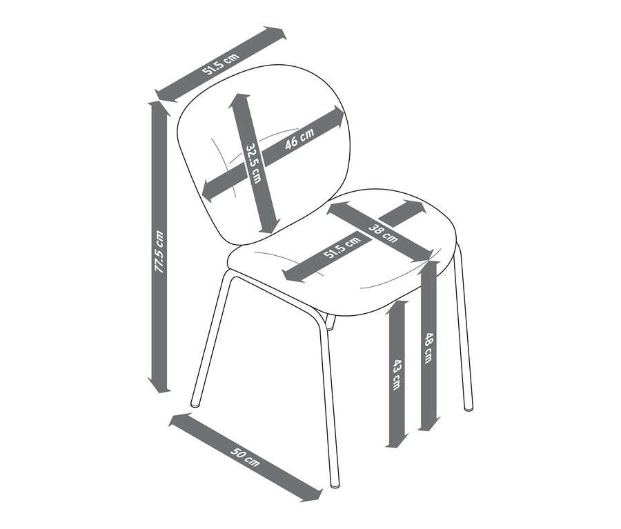 Dimensions d'une chaise design rembourrée en gris foncé et grège.