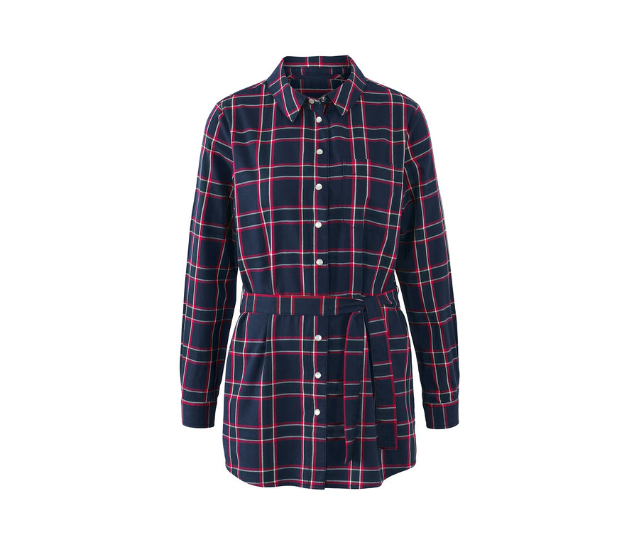 Chemisier long à carreaux en flanelle de coton.