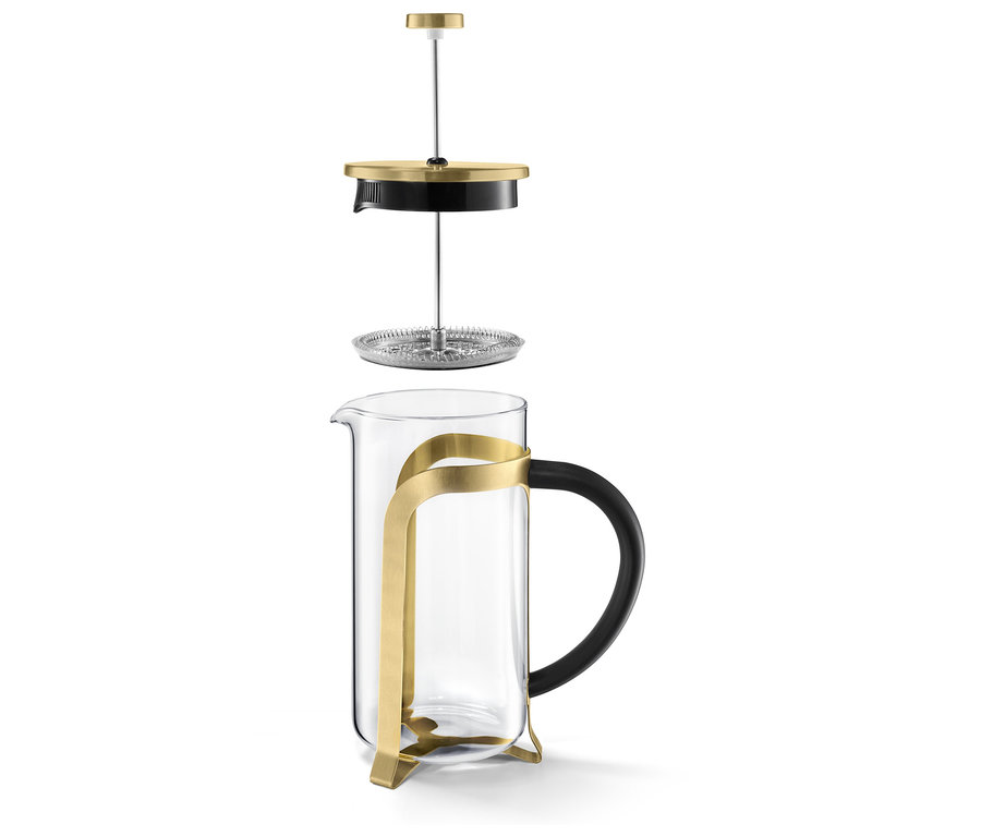 Cafetière à piston dorée de 800 ml pour 6 tasses démontée.