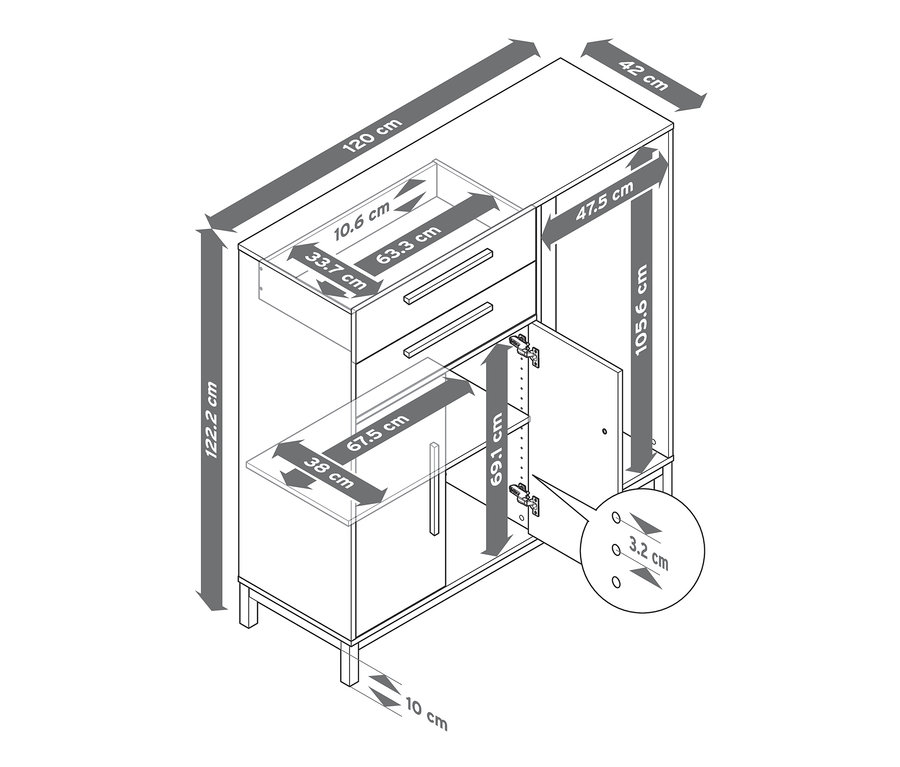 Dimensions de la commode »Eklund« avec penderie.