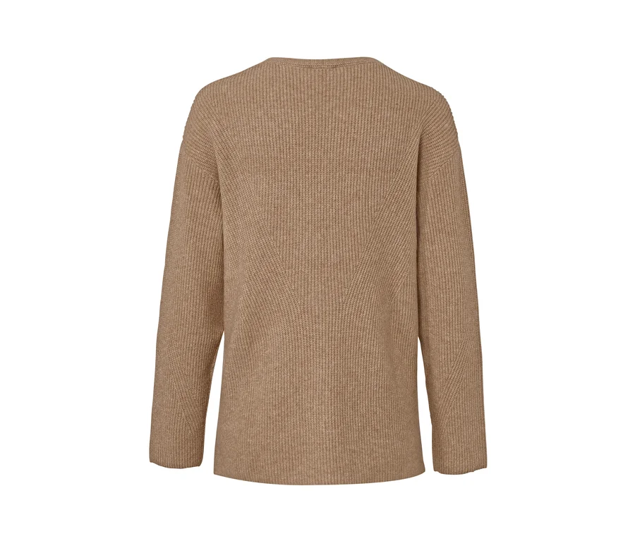 Vue détaillée de dos d'un pull en grosse maille camel.