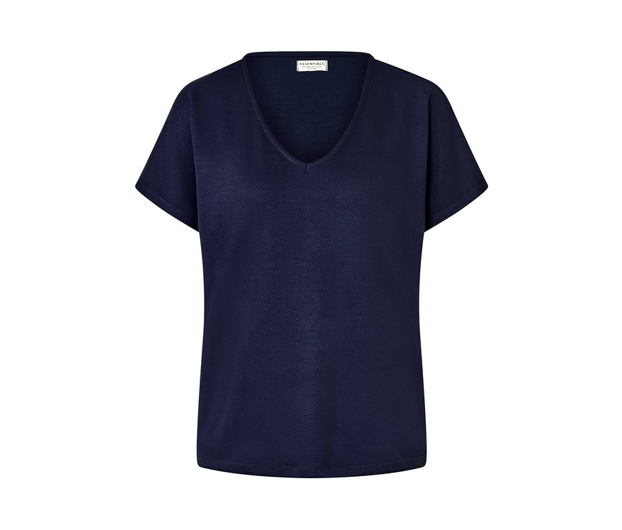 T-shirt bleu foncé en jersey piqué à col en V.