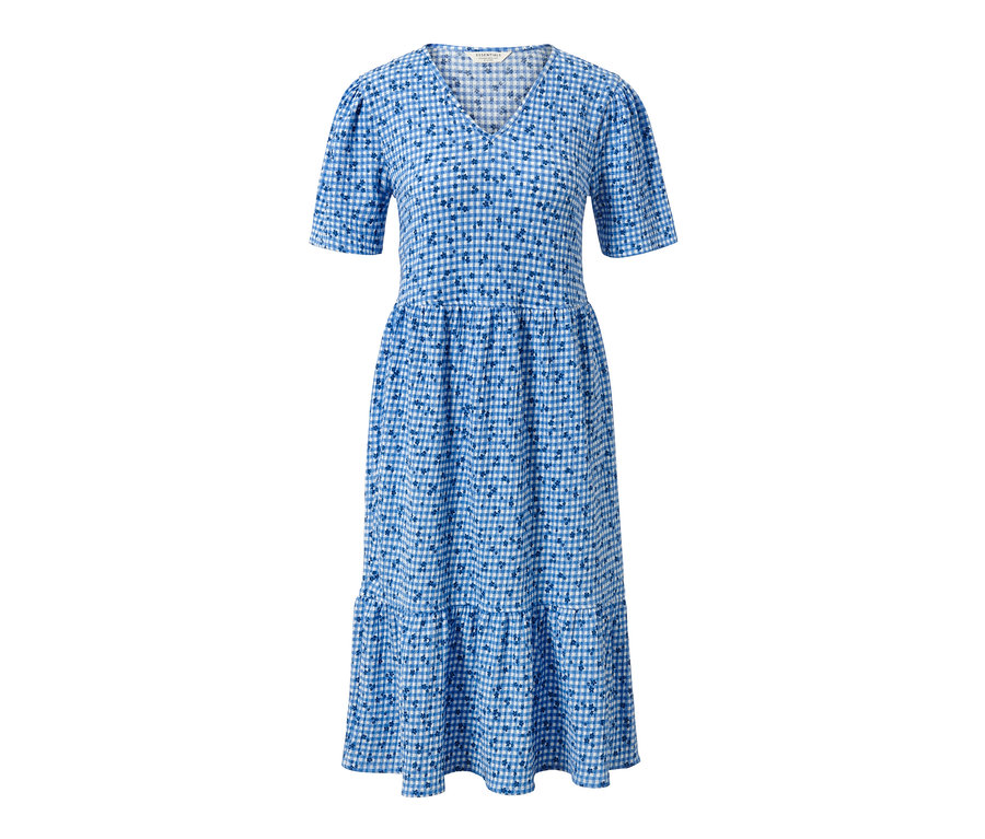 Robe bleue à imprimé intégral.
