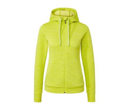 Veste à capuche, citron vert avec fermeture éclair au centre.