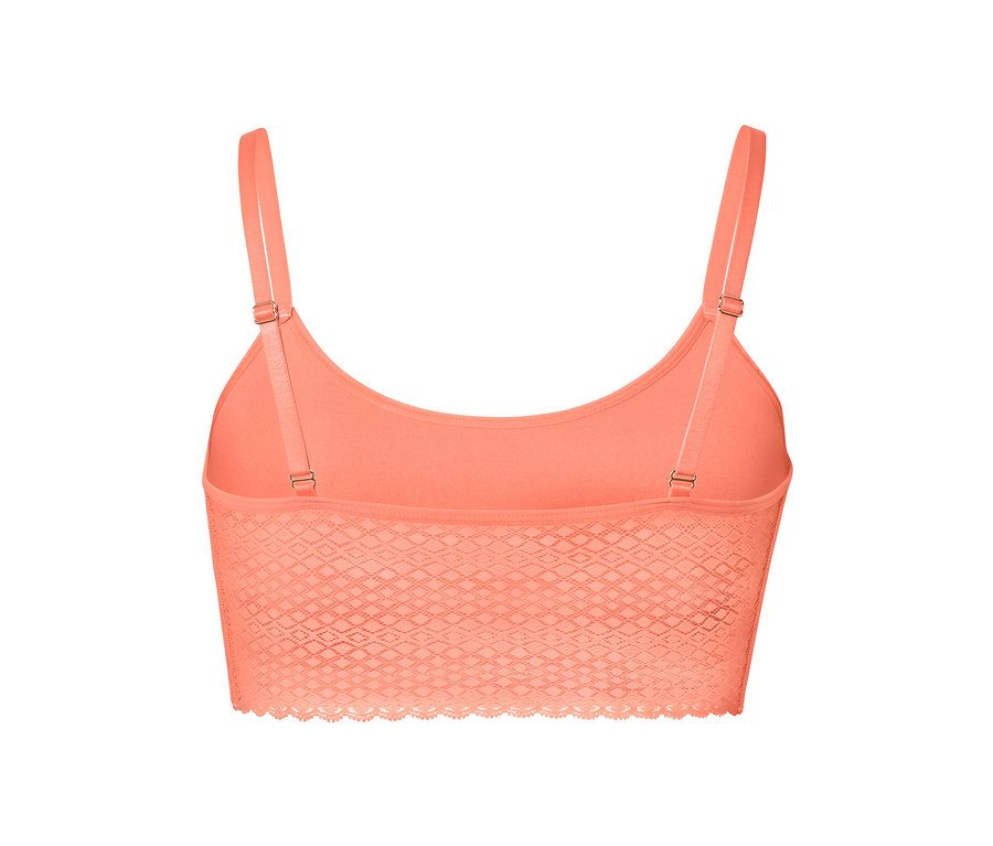 Vue arrière d'une brassière corail Seamless avec dentelle.